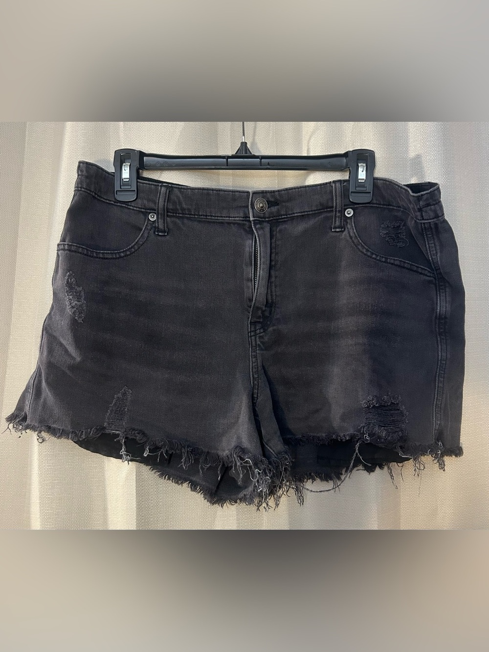 Aerie Distressed Black Denim Cutoff Shorts Frayed Hem